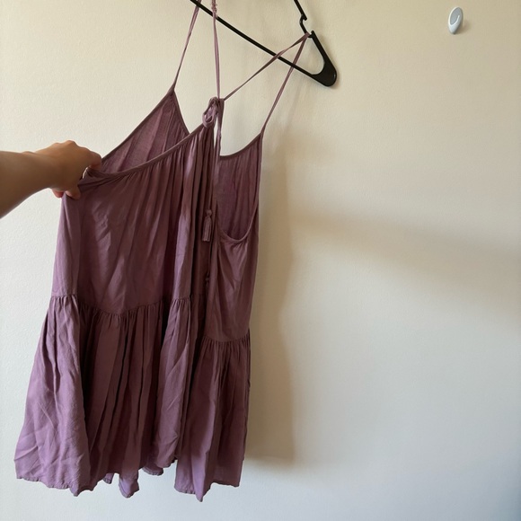 Aritzia TNA Womens Open Black Flowy Tie Ruffle Tiered
Mini Dress in Lavender - Picture 14 of 14
